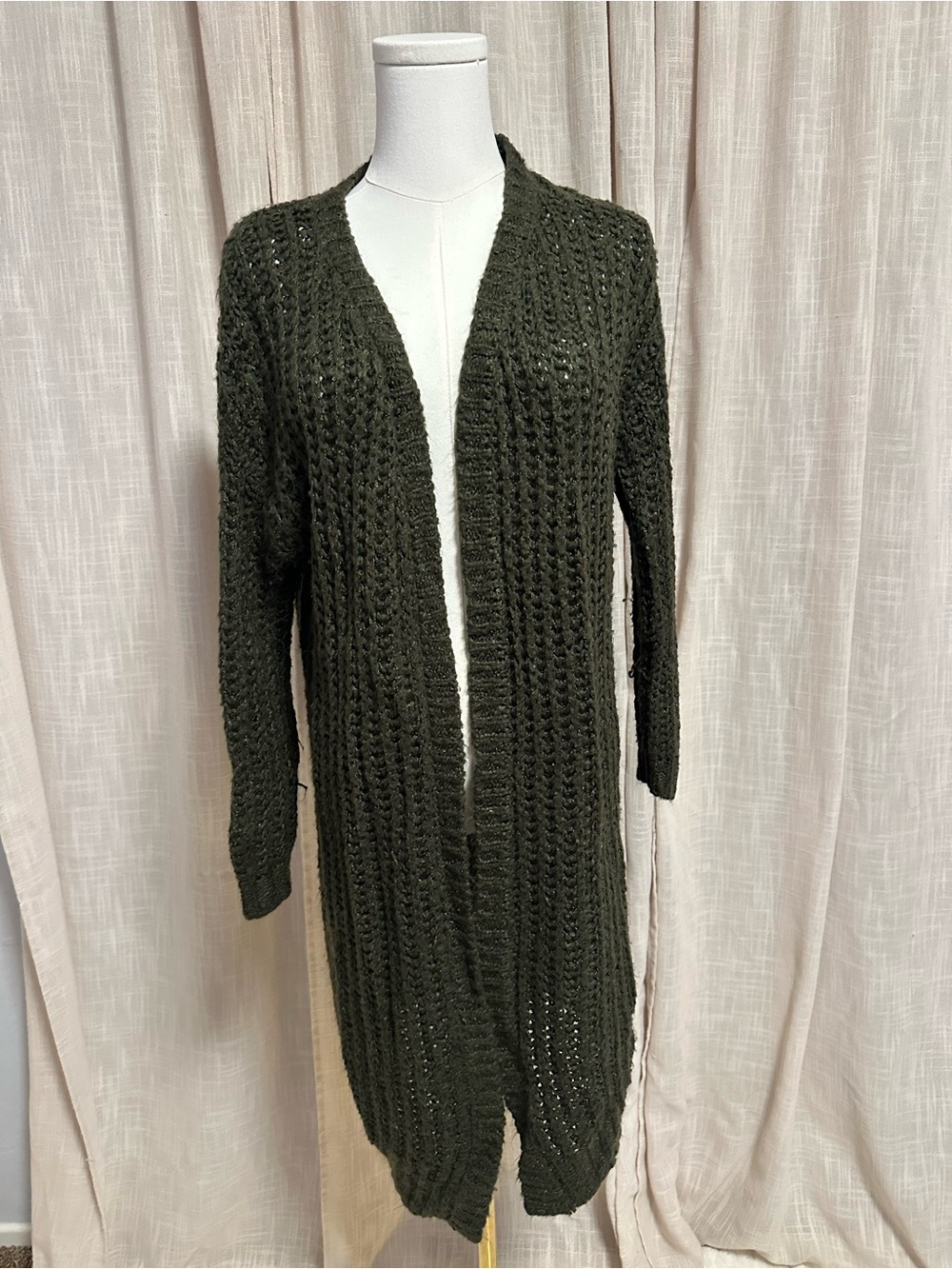 Forever 21 Dark Olive Open-Front Knit Cardigan